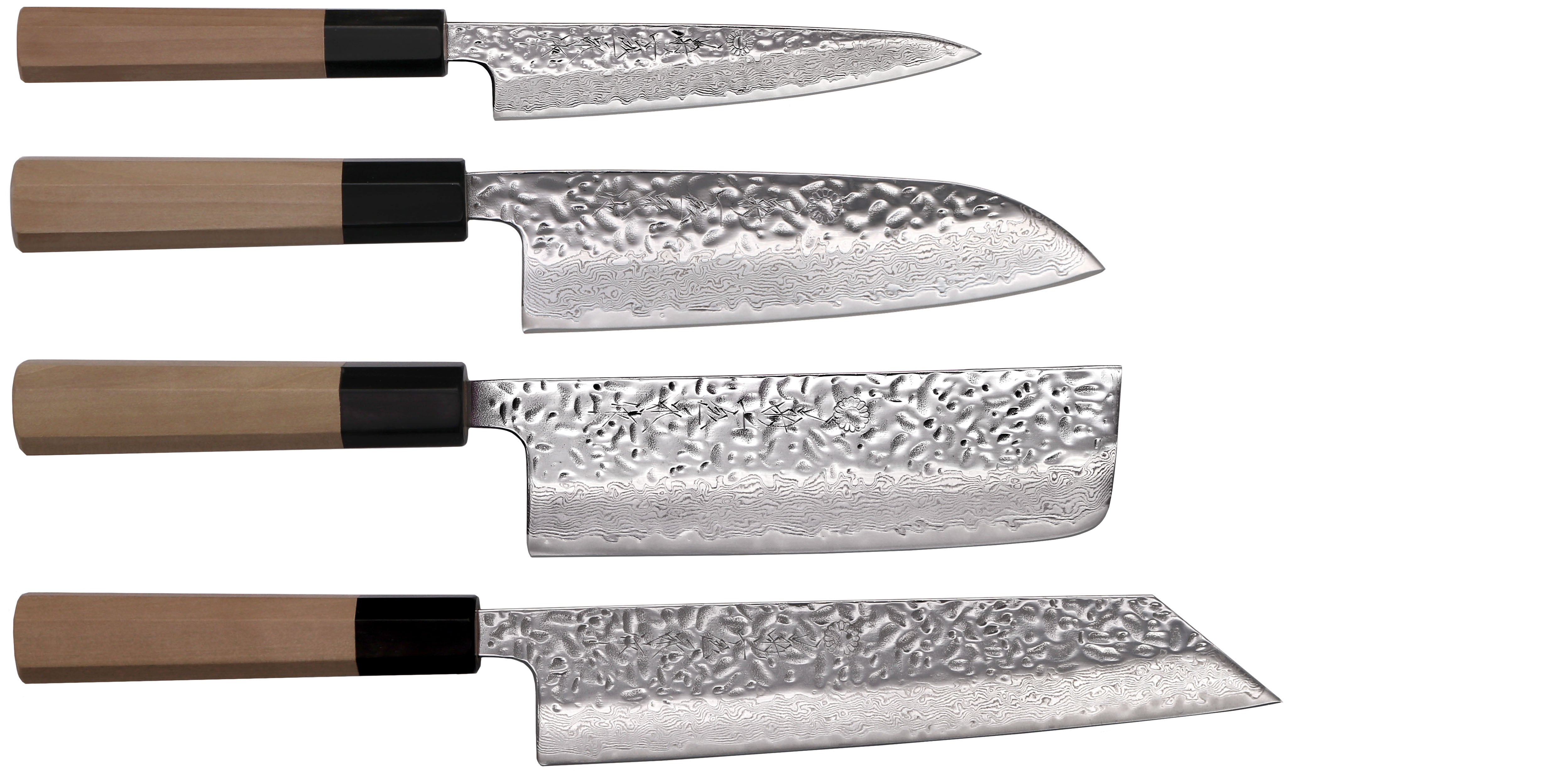 Kikuichi Cutlery MDT67 Series Damascus Tsuchime Knives, Mirror