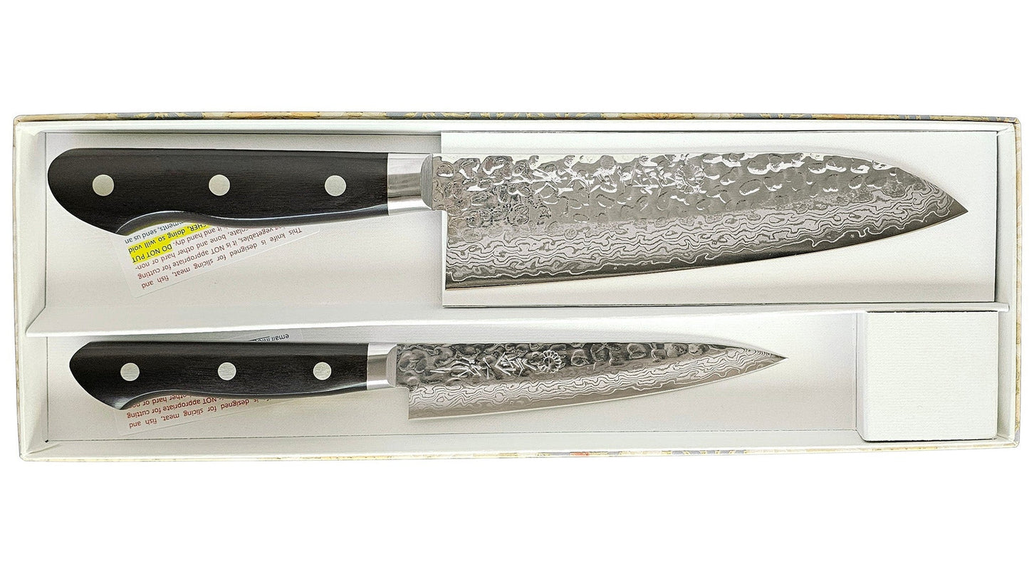 YSP Series Warikomi Damascus Tsuchime Petty & Santoku set