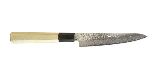 NWDT Nickel Warikomi Damascus Tsuchime Petty w/ Ho-wood handle