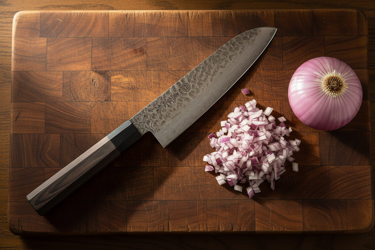 SE33 Series 33 Layer Damascus Tsuchime Santoku