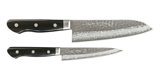 YSP Series Warikomi Damascus Tsuchime Petty & Santoku set