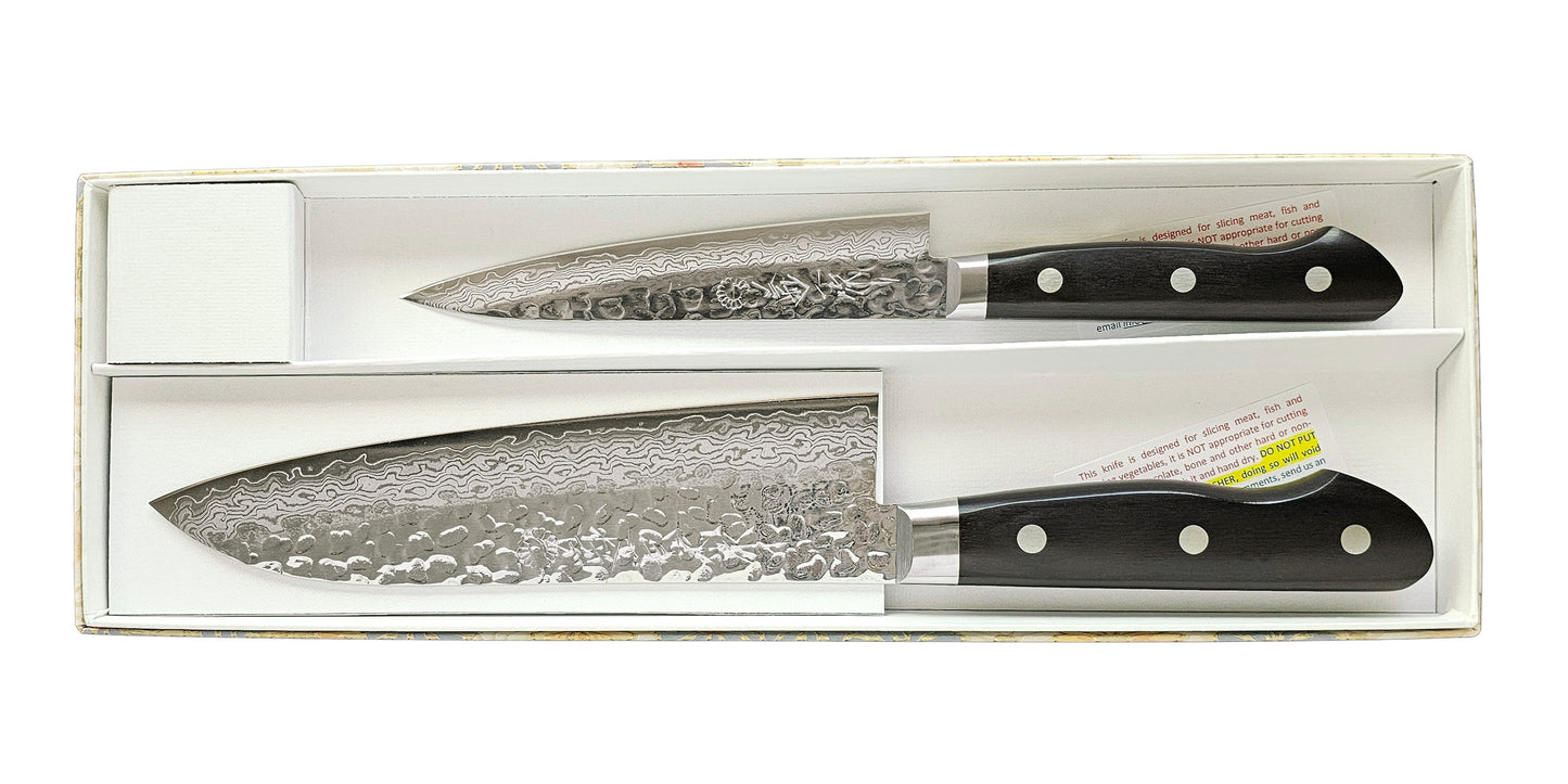 YSP Series Warikomi Damascus Tsuchime Petty & Santoku set