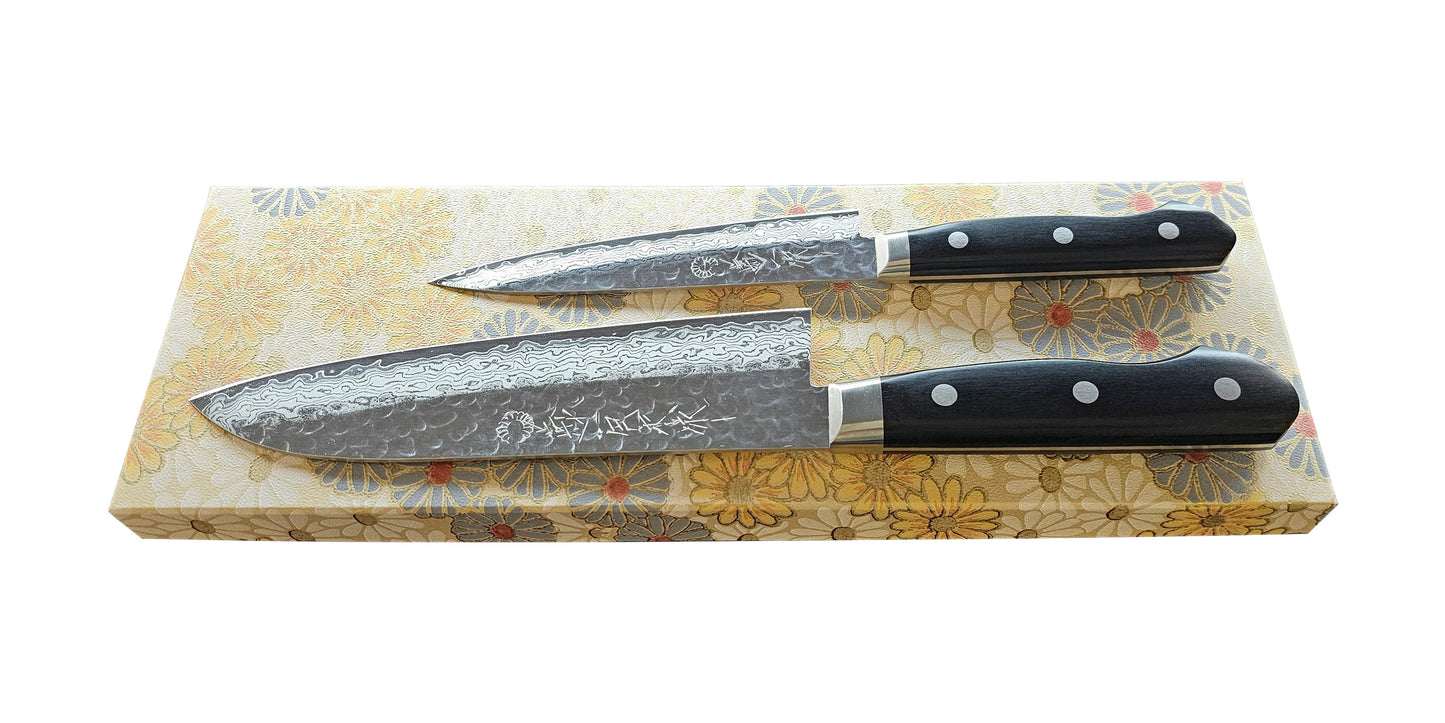 YSP Series Warikomi Damascus Tsuchime Petty & Santoku set