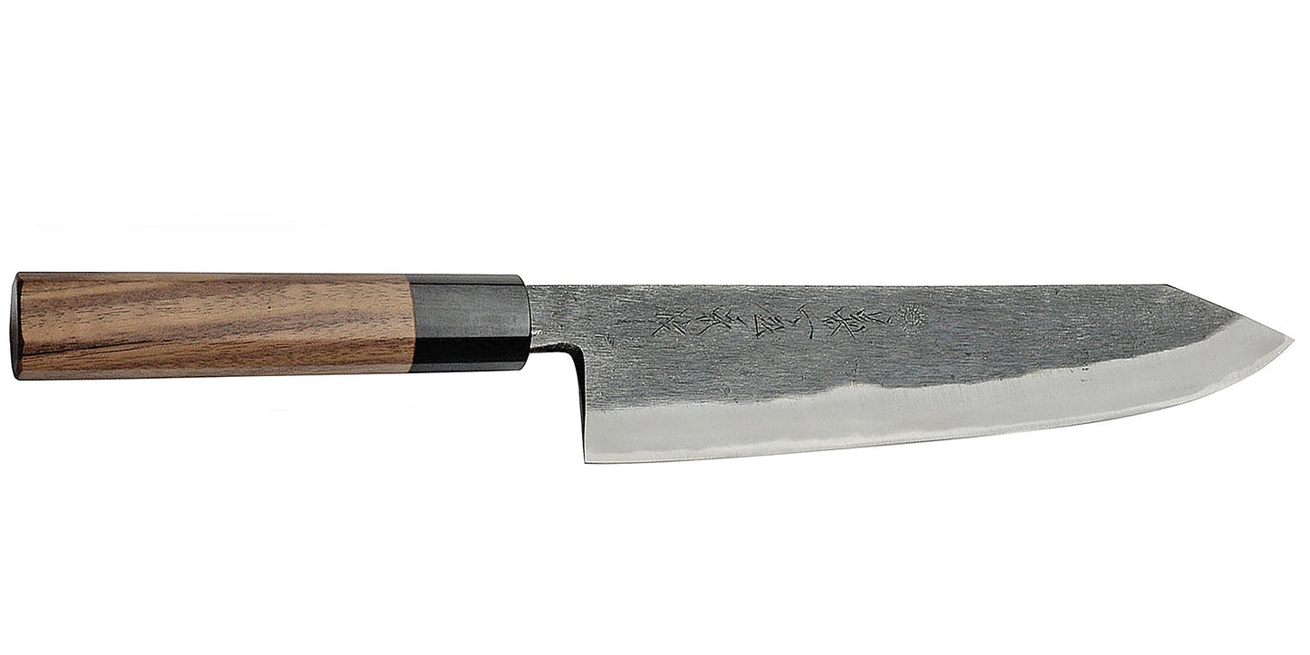 Kikuichi Cutlery KURO Series Kurouchi Carbon Steel Clad Gyuto. Chef's knife available in 24 cm.