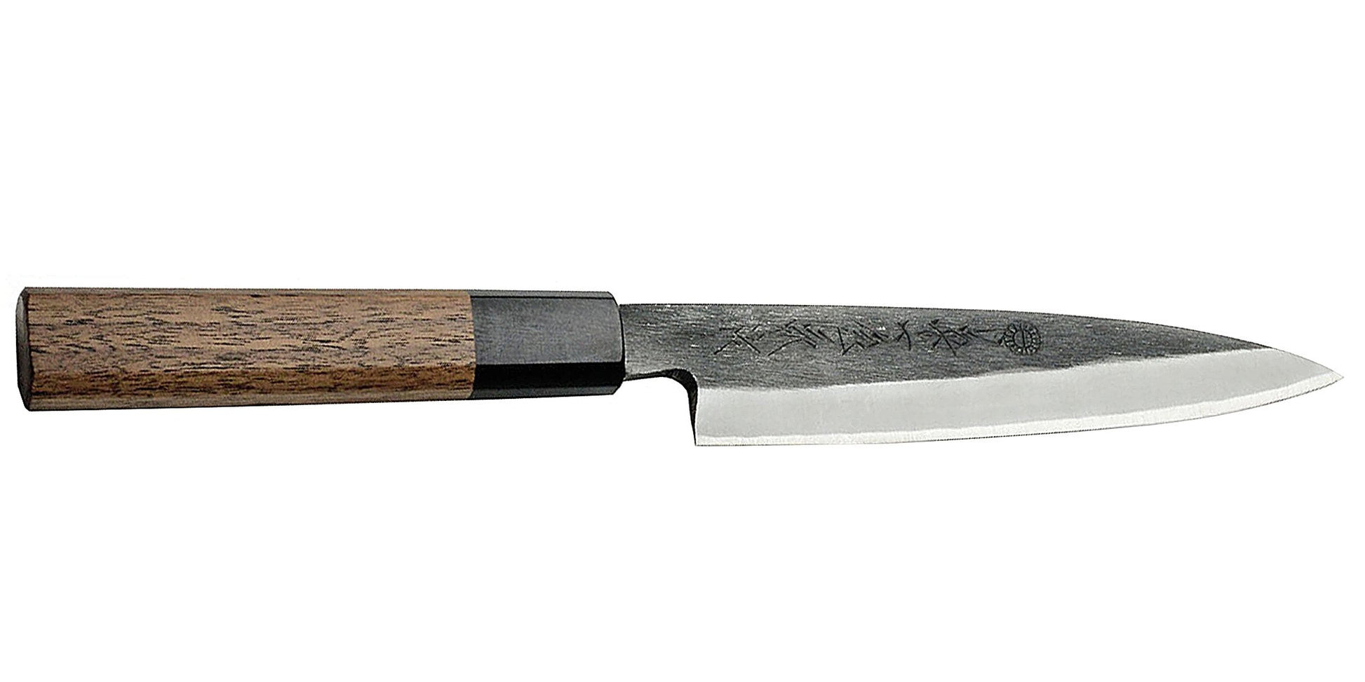 Kikuichi Cutlery KURO Series Kurouchi Carbon Steel Clad Petty knife available in 15 cm.
