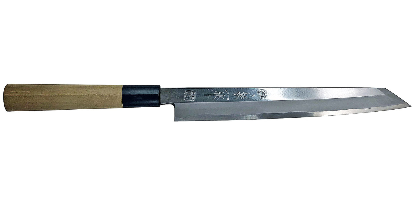 Kikuichi Cutlery Kokaji White Carbon Kiritsuke Yanagi. Sashimi knife available in 24 cm.