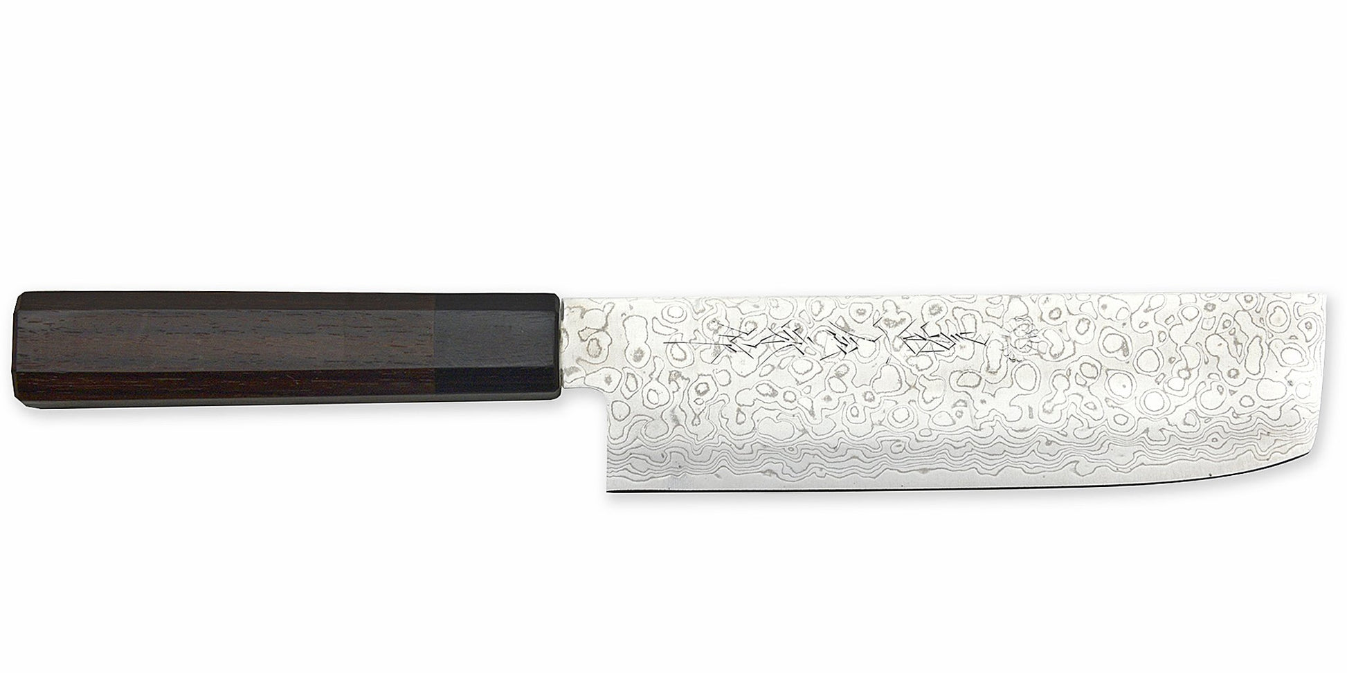 Kikuichi Cutlery Nickel Warikomi Damascus (NWD Series) Nakiri.  Vegetable knife available in 17.5 cm.