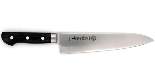 Kikuichi Cutlery SEM Series Semi-Stainless Gyuto. High carbon stainless steel chef's knife available in 21 cm, 24 cm, and 27 cm.