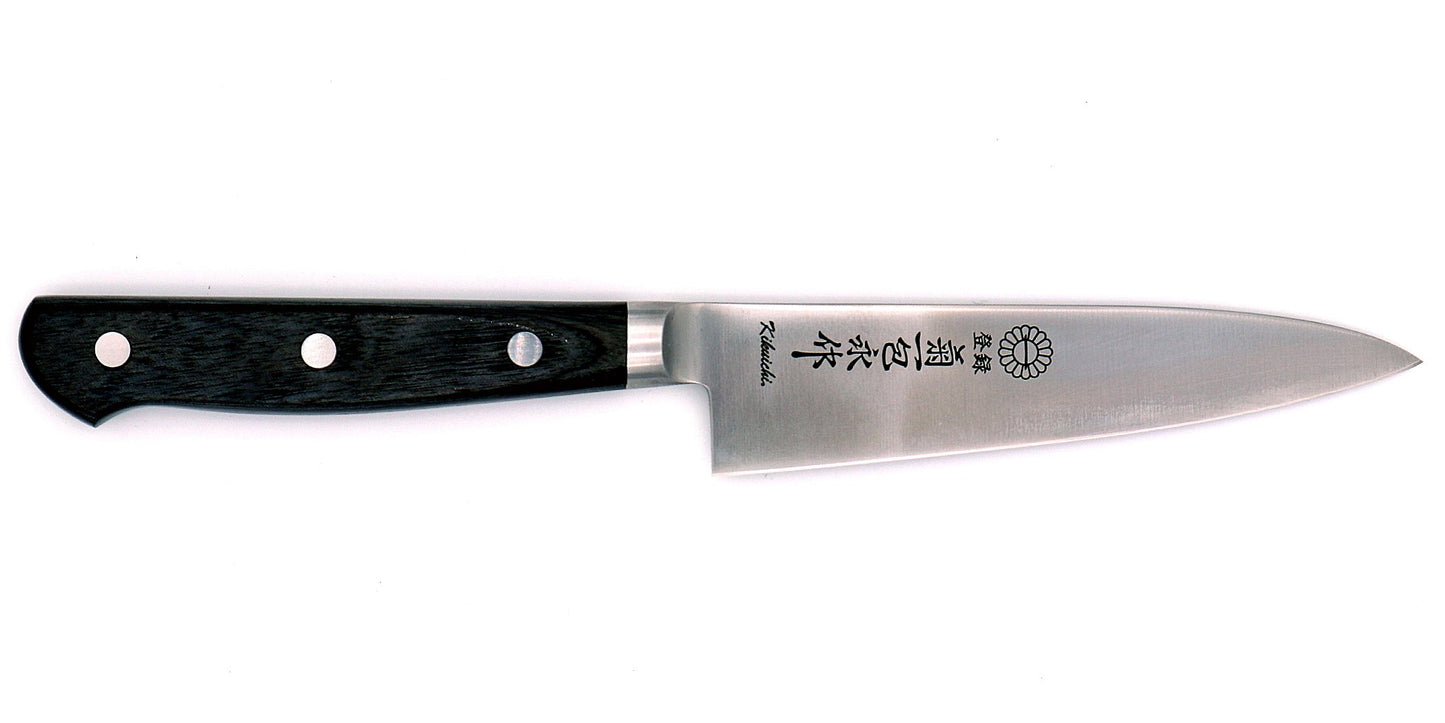 Kikuichi Cutlery SEM Series Semi-Stainless Petty. High carbon stainless steel petty knife available in 12 cm and 15 cm.