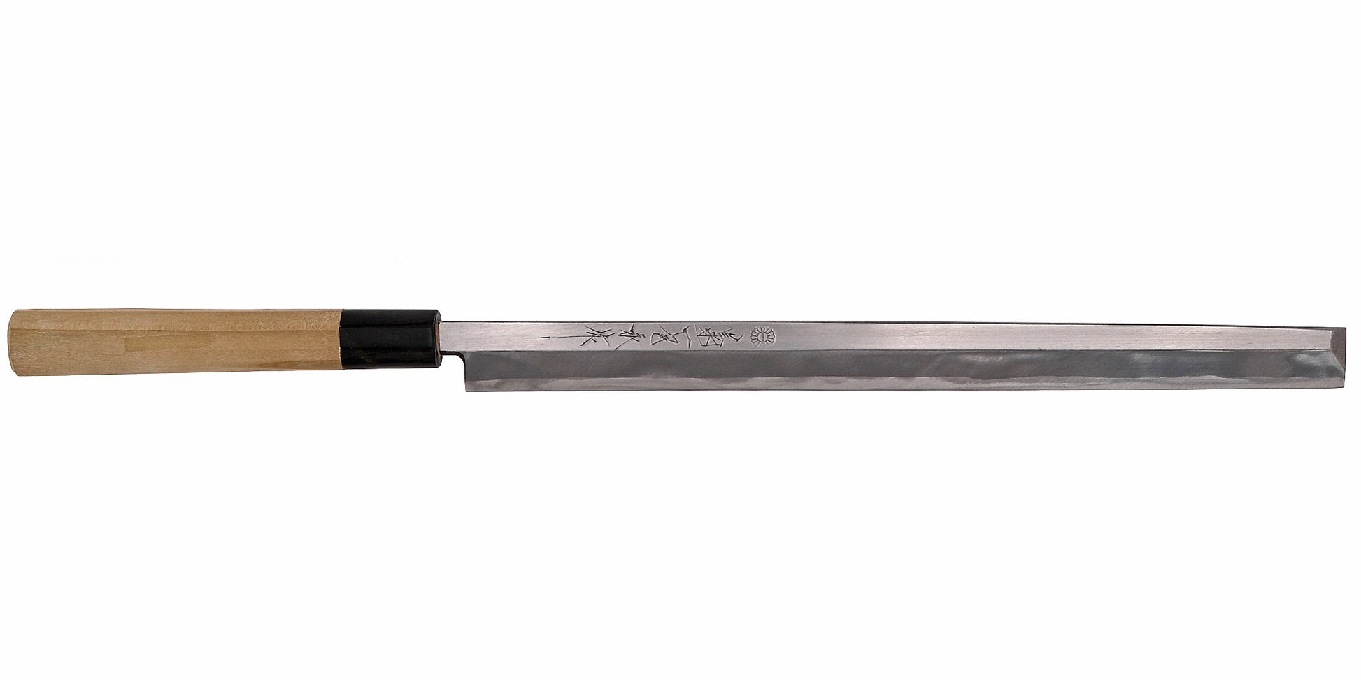 Kikuichi Cutlery Kasumi Series Takohiki. Kanto style sashimi knife made of white #2 carbon steel.  Available in sizes 27 cm and 33 cm.