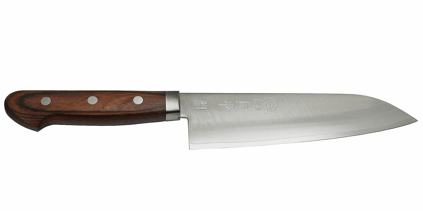 Kikuichi Cutlery Elite Warikomi Gold (WG Series) Santoku. All purpose knife made of VG1 stainless steel. Available in 17 cm.